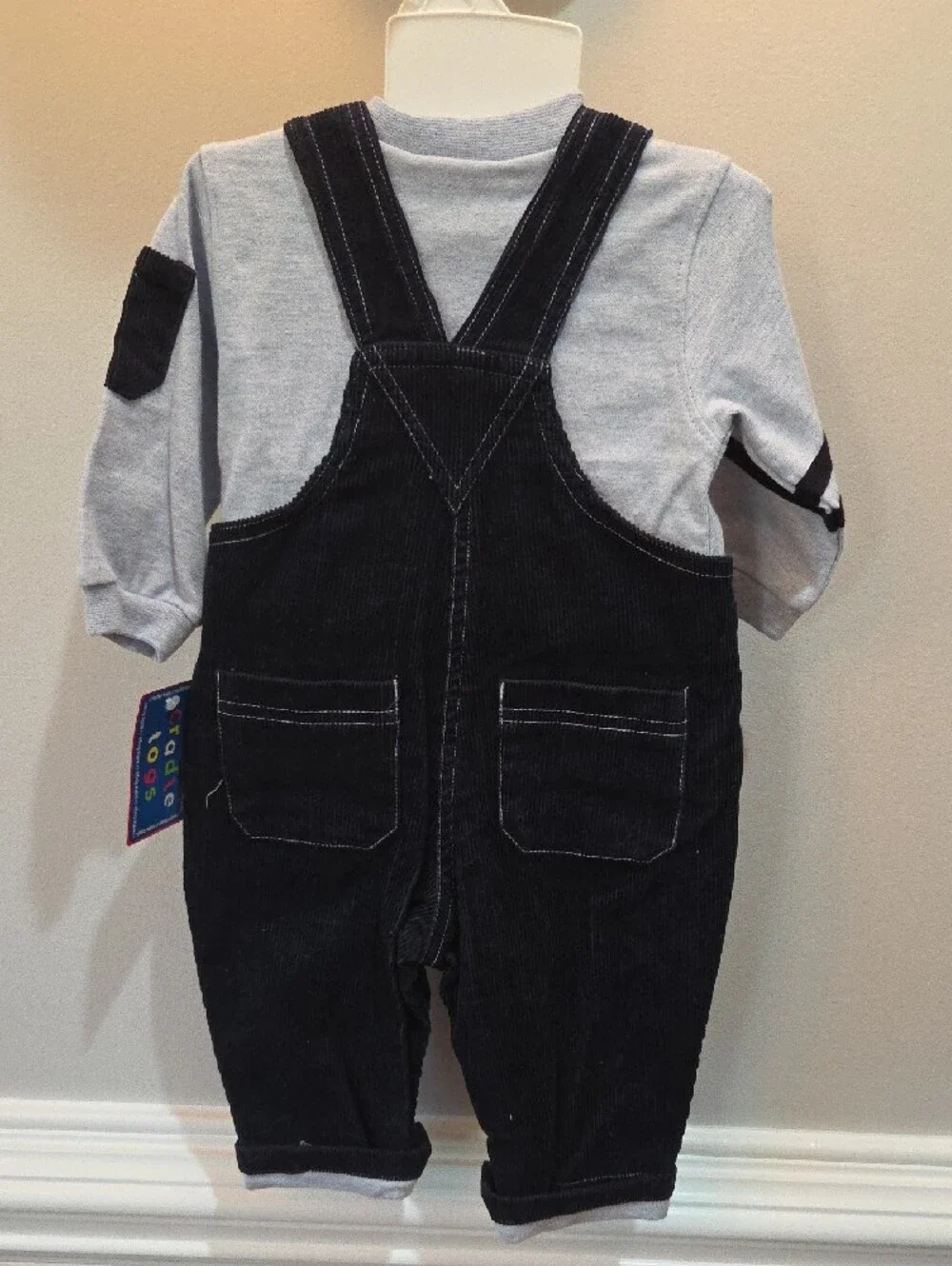 Navy Corduroy Baseball Overalls Set